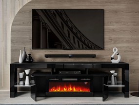 Luxusný TV stolík SANDRA čierny lesk s elektrickým krbom