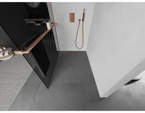 Mexen Kioto+, sprchová zástena Walk-In s poličkou a vešiakom 110 x 200 cm, 8mm šedé sklo, medený matný profil, 800-110-121-65-40
