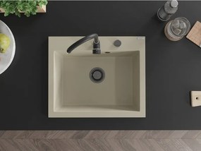 Mexen Elix, 1-korový granitový drez 600 x 500 mm, béžová, čierny sifón, 6525601005-69-B