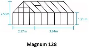 Skleník Halls Magnum zelený, 3,86 x 2,57 m / 9,9 m², 3 mm tabuľové sklo