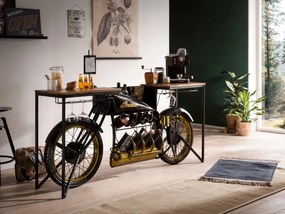 furniture-nabytek.cz - Masívny barový stôl Indian Black z mangového dreva a kovu, lakovaný, čierny – 180×40×85 cm