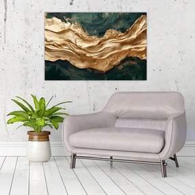 Obraz - Zelená abstrakcia so zlatom II. (90x60 cm)