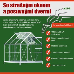 Jurhan Záhradný skleník z polykarbonátu so základňou, 190x190x195cm