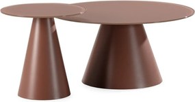 Hnedé okrúhle konferenčné stolíky v súprave 2 ks so sklenenou doskou ø 80 cm Vida – MOME