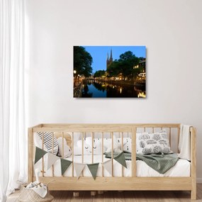 Sklenený obraz nočného historického mesta (70x50 cm)