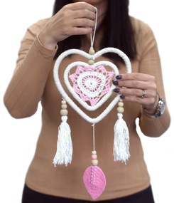 Lapač snov Bali - ružové srdce v srdci - stredný 35cm