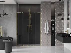 Mexen Velar L Duo, posuvné sprchové dvere do otvoru 150 cm, 8mm šedé sklo, zlatá lesklá, 871-150-003-42-50