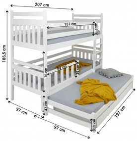 Wilsondo Poschodová posteľ s prístelkou Petra 5 - biela Rozmer: 200x90
