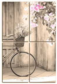 Obraz na plátne - Pristavený bicykel s kvetmi - obdĺžnik 774FD (120x80 cm)