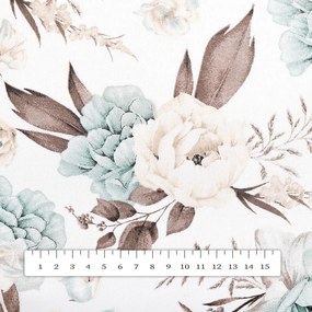 Biante Bavlnený behúň na stôl Sandra SA-451 Žlto-hnedo-mintové ruže na bielom 35x160 cm