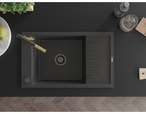 Mexen Elias, 1-komorový granitový drez 795x480x200 mm a drezová batéria Flora, čierna škvrnitá, 6511-76-670401-75-B