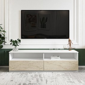 TV stolík/skrinka Naturalia T (biela + travertín). Akcia -18%. Vlastná spoľahlivá doprava až k Vám domov. 1127708
