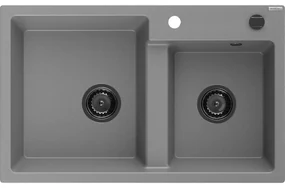 Mexen Tomas, granitový drez 800x500x190 mm, 2-komorový, šedá s čiernym sifónom, 6516802000-71-B