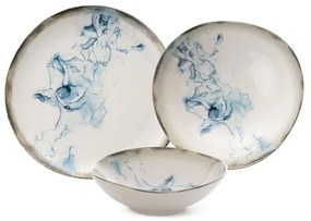 24-dielna jedálenská súprava, biela/modrá, porcelán