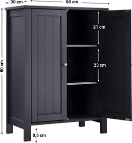 voľne stojaca skrinka do kúpeľne, s 2 dverami a 2 policami, šedá