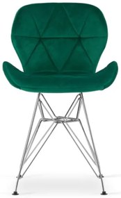 Zamatová jedálenská stolička Paris zelená so striebornými nohami