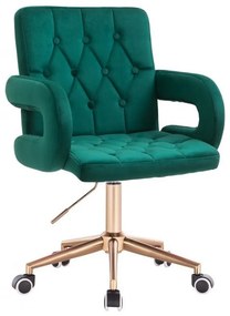 LuxuryForm DESIGN Stolička BOSTON VELUR na zlatej podstave s kolieskami - zelená