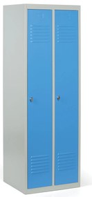 Kovová šatníková skrinka S2, 2-dverová, 1800 x 600 x 500 mm, otočný zámok, modré dvere