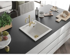 Mexen Vito, granitový drez 490x520x210 mm, 1-komorový a drezová batéria Carla, biela, 6503-20-670700-50