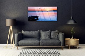 Skleneny obraz More mólo slnko krajina 140x70 cm