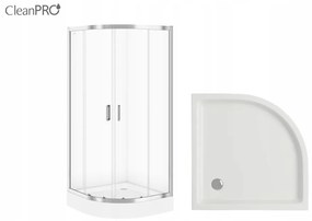 Cersanit Arteco, štvrťkruhový sprchový kút 80x80x190cm, 5mm číre sklo, chrómový profil + sprchová vanička Tako, S601-113