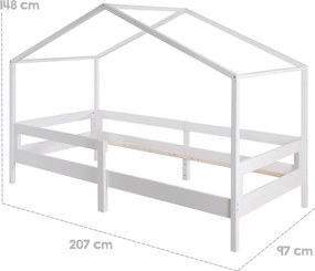 Biela domčeková detská posteľ z masívneho dreva s úložným priestorom s roštom 90x200 cm – Roba