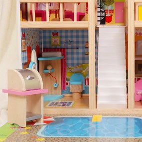 EcoToys Drevený domček pre bábiky s nábytkom a osvetlením