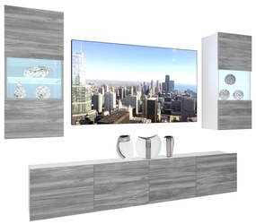 Obývacia stena Belini Premium Full Version šedý antracit Glamour Wood + LED osvetlenie Nexum 111