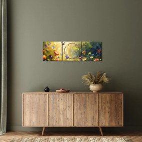 Obraz - Jarná kvetinová lúka, maľba (s hodinami) (90x30 cm)