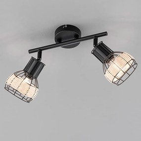 Čierne stropné svietidlo s kovovo-ratanovým tienidlom 10x28 cm Straw – Fischer &amp; Honsel