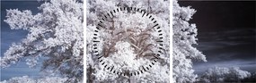 Obraz - Snehobiely strom (s hodinami) (90x30 cm)