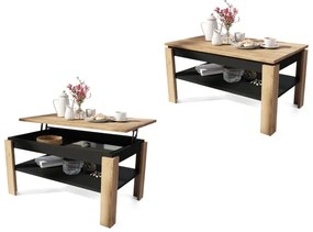 Rozkladací konferenčný stolík so zdvíhacou doskou a policou ADEN dub craft/čierna