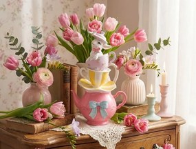 Dekorácia králiček na šálkach a kanvičke - 16*13*26 cm