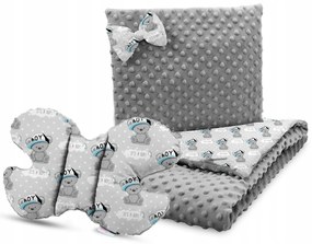 Detská deka do kočíka s vankúšikom a motýlikom - BABYMAM PREMIUM set 3v1 - Macko Little boy so sivou Minky