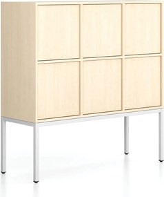 Kancelárska skriňa FRAME, nízka, biela podnož, 6x dvere, 1299 x 450 x 1331 mm, PUSH-lock, breza