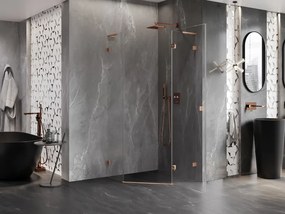 Mexen Lunar, L päťuholníkový sprchový kút s pravým sklonom 80 x 80 cm, 8mm číre sklo, profil medená matná, 831L-080P-080L-65-00-P