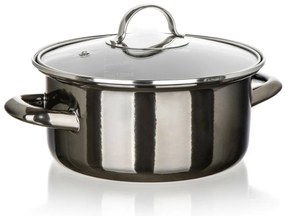 Banquet Hrniec smaltovaný METALLIC Black 20 cm, 2 l, s pokrievkou, 20 cm