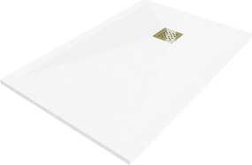 Mexen Stone+, obdĺžniková vanička z minerálneho kompozitu 140 x 80 cm, biela, zlatá lesklá krytka, 44108014-G