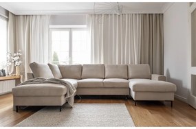 Béžová menčestrová rozkladacia rohová pohovka (ľavý roh) Lofty Lilly – Miuform