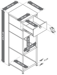 Úzka kovová komoda »CN3« s drevenou doskou a 2 zásuvkami, sivá