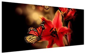 Obraz ľalie s motýľom (120x50 cm)