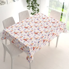 Biante Detský bavlnený obdĺžnikový obrus Sandra SA-521 Modro-červení psíkovia s autami na bielom 120x140 cm