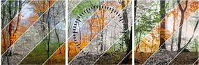Obraz - Striedanie ročných období (s hodinami) (90x30 cm)