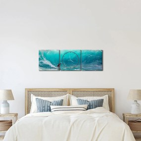 Obraz surferov vo vlnách (s hodinami) (90x30 cm)