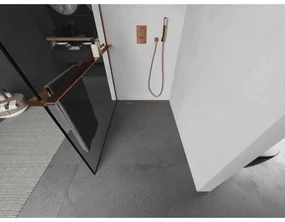 Mexen Kioto+ L, sprchová zástena Walk-In s poličkou a vešiakom 50 x 200 cm, 8mm číre sklo čierny vzor, ružové zlato profil, 800-050-123-60-70