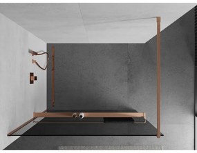 Mexen Kioto+, sprchová zástena Walk-In s poličkou a vešiakom 120 x 200 cm, 8mm šedé sklo, medený matný profil, 800-120-121-65-40