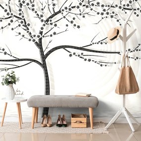 Samolepiaca tapeta moderný čiernobiely strom na abstraktnom pozadí - 300x200