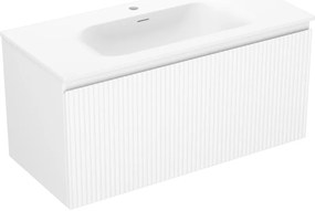 Mexen Rivel, kúpeľňová skrinka 100 cm s umývadlom Vela, 1 zásuvka, drážkovaná, biela matná, 91A20-10047-1-BF01-W23M01