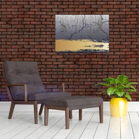 Obraz - Modrá a zlatá abstrakcia N⁰1 (70x50 cm)