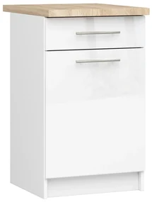 Kuchynská skrinka Olivie S 50 cm 1D 1S biela/biely lesk/dub sonoma